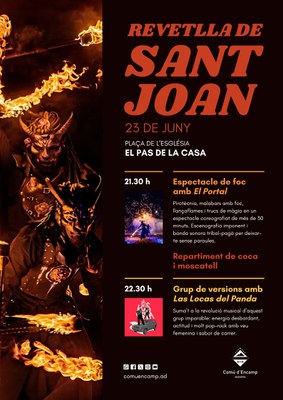 Cartell dels actes de la revetlla de Sant Joan al Pas de la Casa..