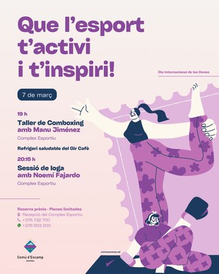 Cartell de les activitats esportives durant el Dia Internacional de les Dones a Encamp..
