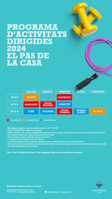 Calendari activitats dirigides El Pas de la Casa.