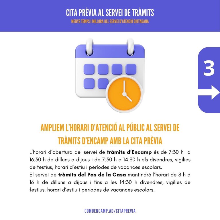 Informació cita prèvia Comú d'Encamp
