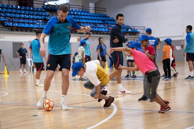 Recepció del Comú d'Encamp i el Barça de futbol sala a Encamp. Agost 2022.