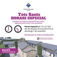 El Comú d'Encamp amplia l'horari del cementiri per Tots Sants