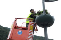 Els jardiners continuen amb les tasques d'embelliment floral de la parròquia