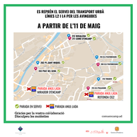 Es reprèn, a partir de dilluns, el servei de les línies regulars de transport urbà pel centre 