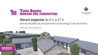 L'horari d'obertura del cementiri per Tots Sants serà de 6 h a 21 h