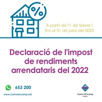 Obert el termini per a les declaracions i el pagament de l'impost de rendiments arrendataris que es pot fer íntegrament per internet a partir de l'1 de febrer