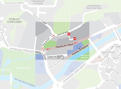 Mapa de la zona tancada als peatons i pas alternatiu.
